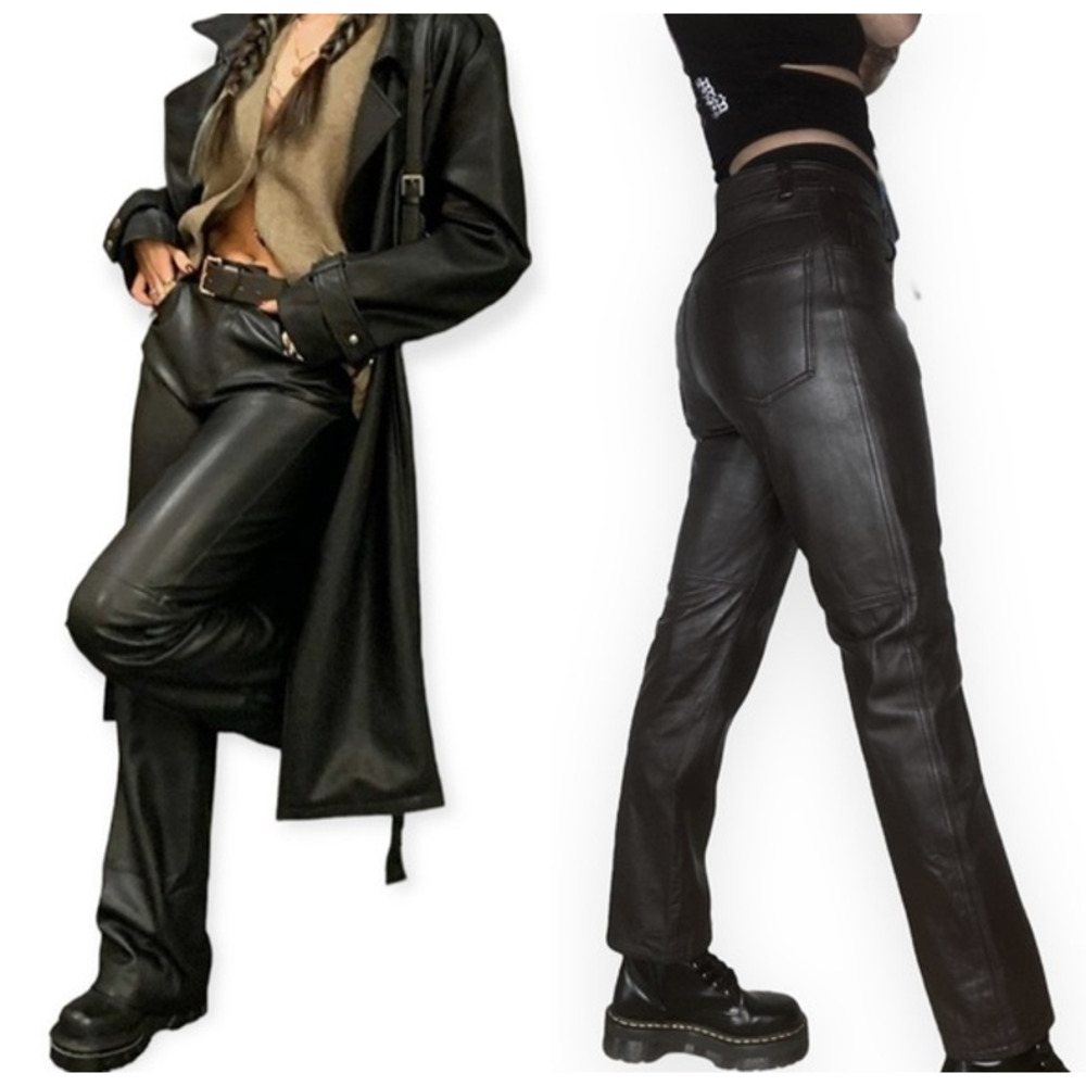 Rampage | Vintage 90s Y2K Black Leather Straight Leg Lined Trouser Pants